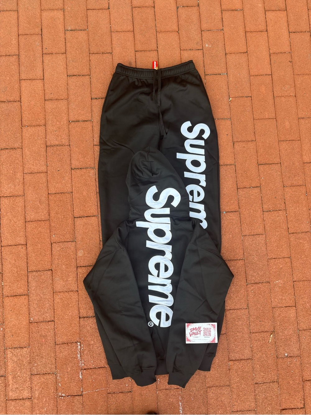Supreme Black Hoodie and Sweatpants Set with White Logo